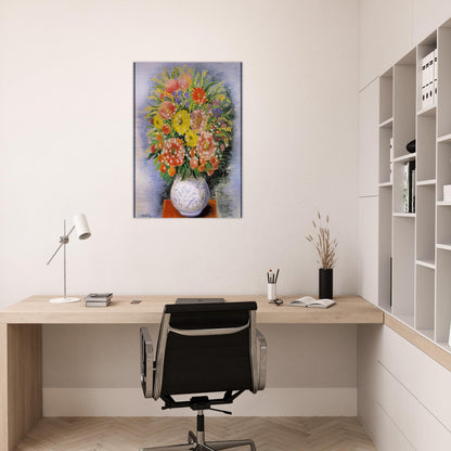 BOUQUET OF VARIOUS FLOWERS AND MIMOSA - Moise Kisling Brushed Aluminum Print - 70x100 cm / 28x40 inches | Moise Kisling Aluminum Print | Moise Kisling Prints