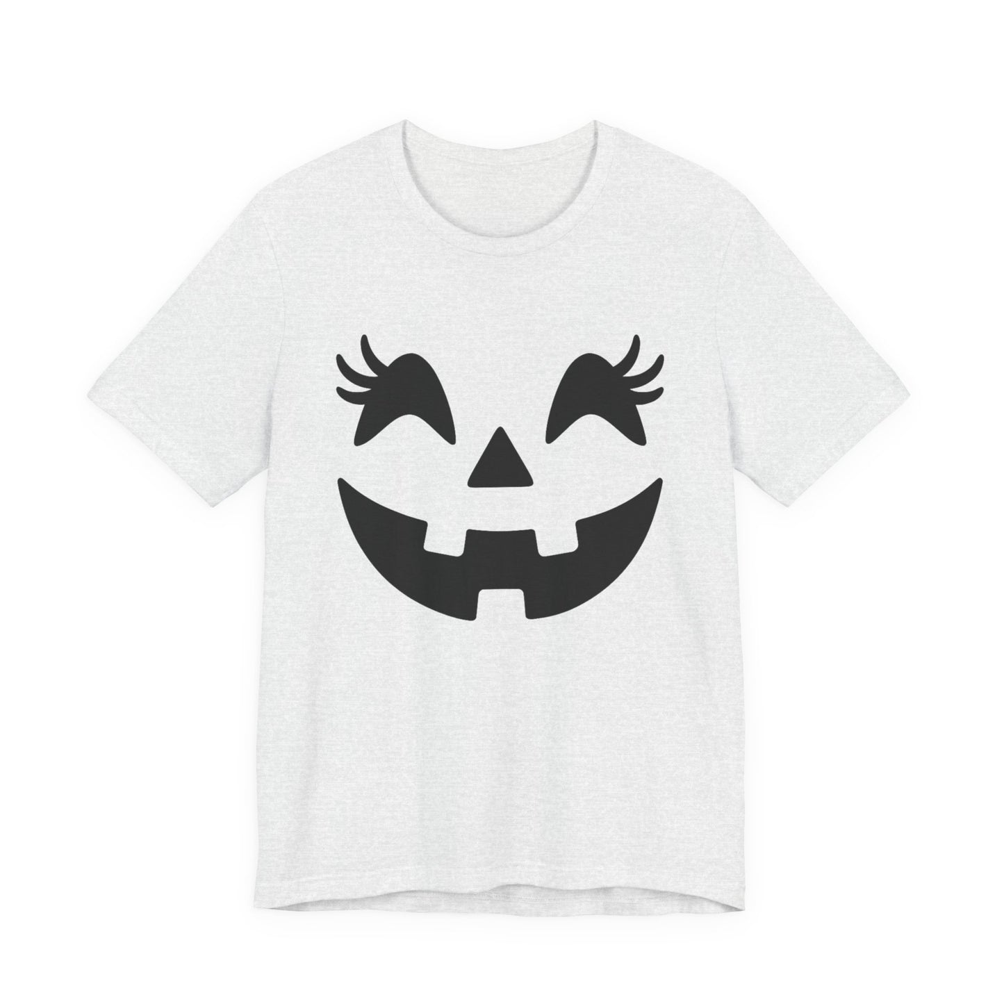 Camiseta de Halloween para mujer y niña con cara de Jack O'Lantern y pestañas de calabaza