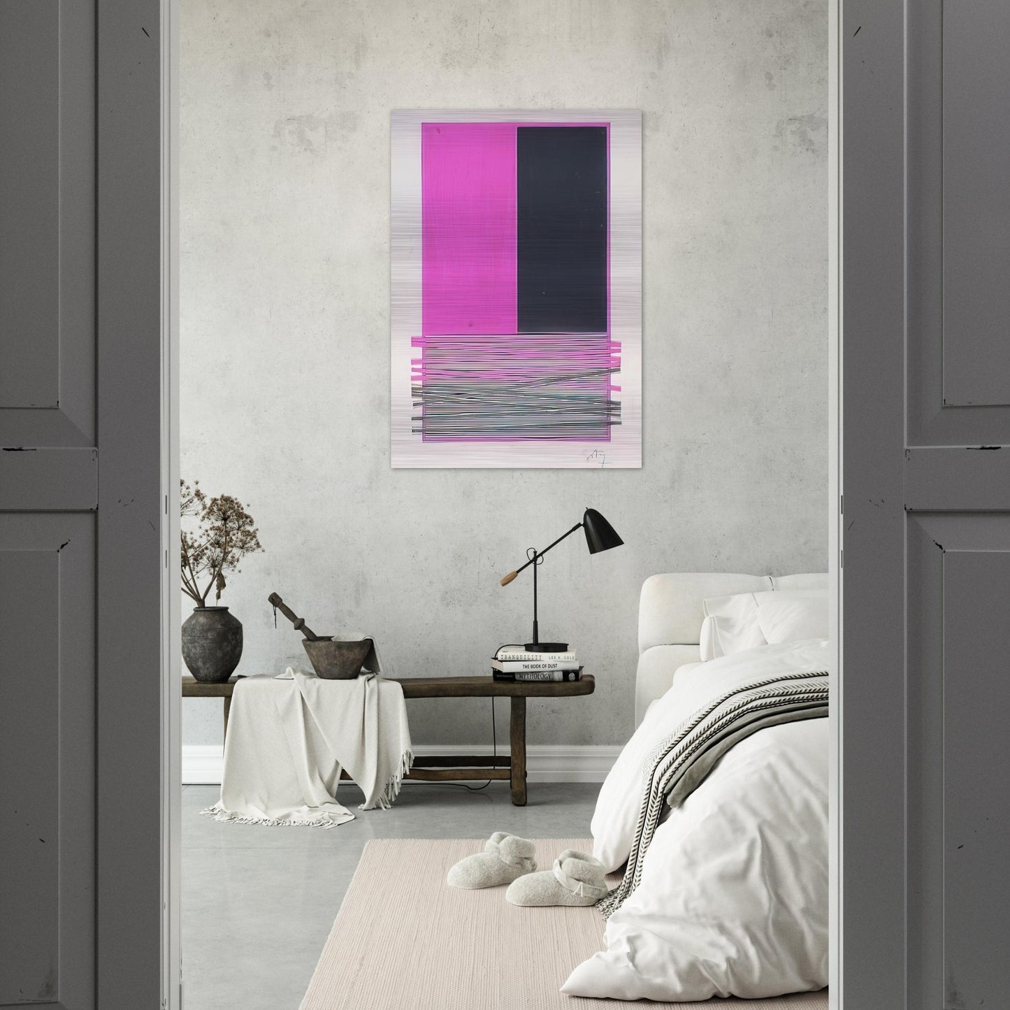 ABSTRACT COMPOSITION WITH SILVER AND MAGENTA 1970 - Jesus Rafael Soto Brushed Aluminum Print - 70x100 cm / 28x40 inches | Jesus Rafael Soto Aluminum Print | Jesus Rafael Soto Prints