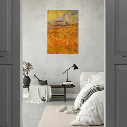 Wheat Field behind Saint Paul Hospital with a Reaper - Vincent van Gogh Brushed Aluminum Print - 70x100 cm / 28x40 inches | Vincent van Gogh Aluminum Print | Vincent van Gogh Prints