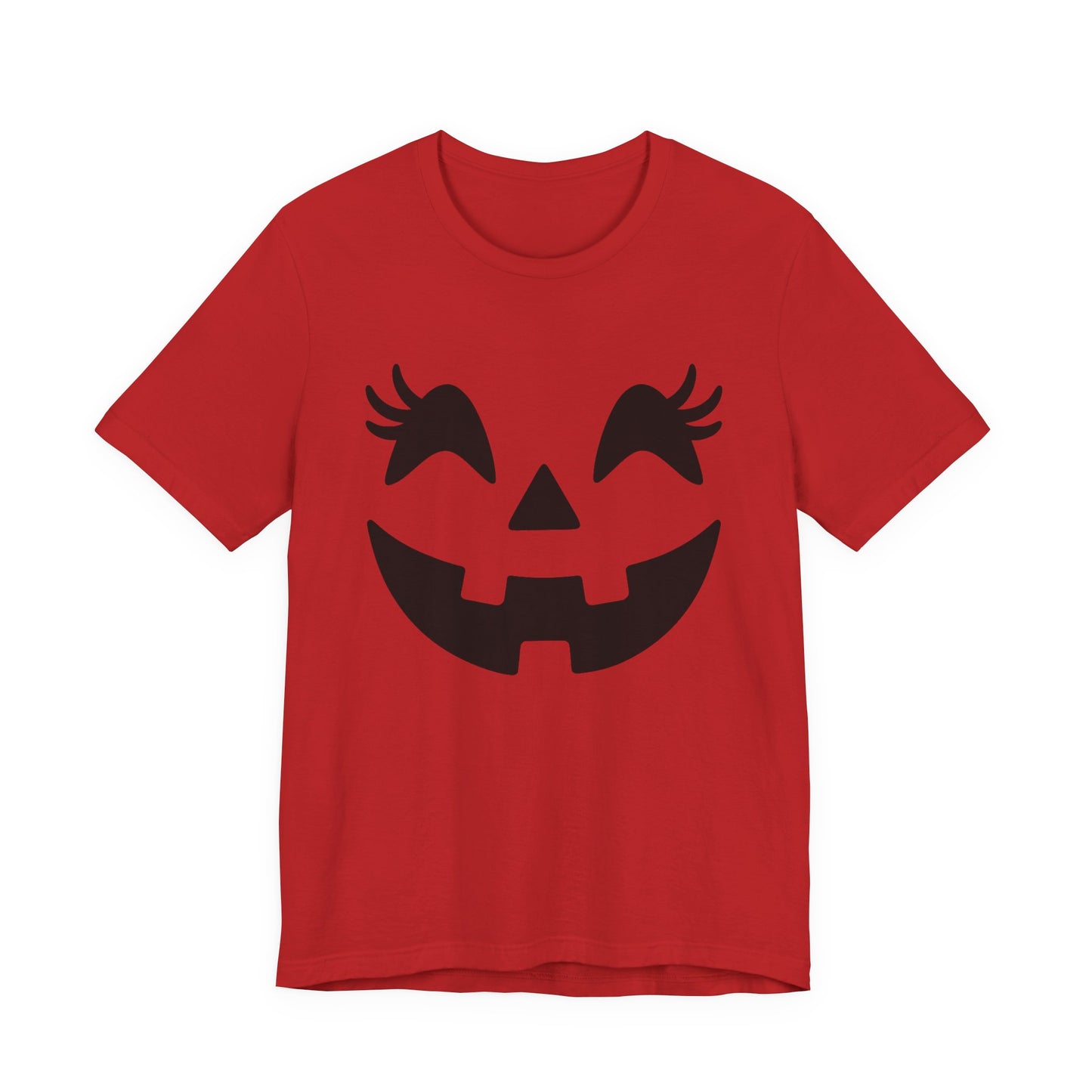 Camiseta de Halloween para mujer y niña con cara de Jack O'Lantern y pestañas de calabaza