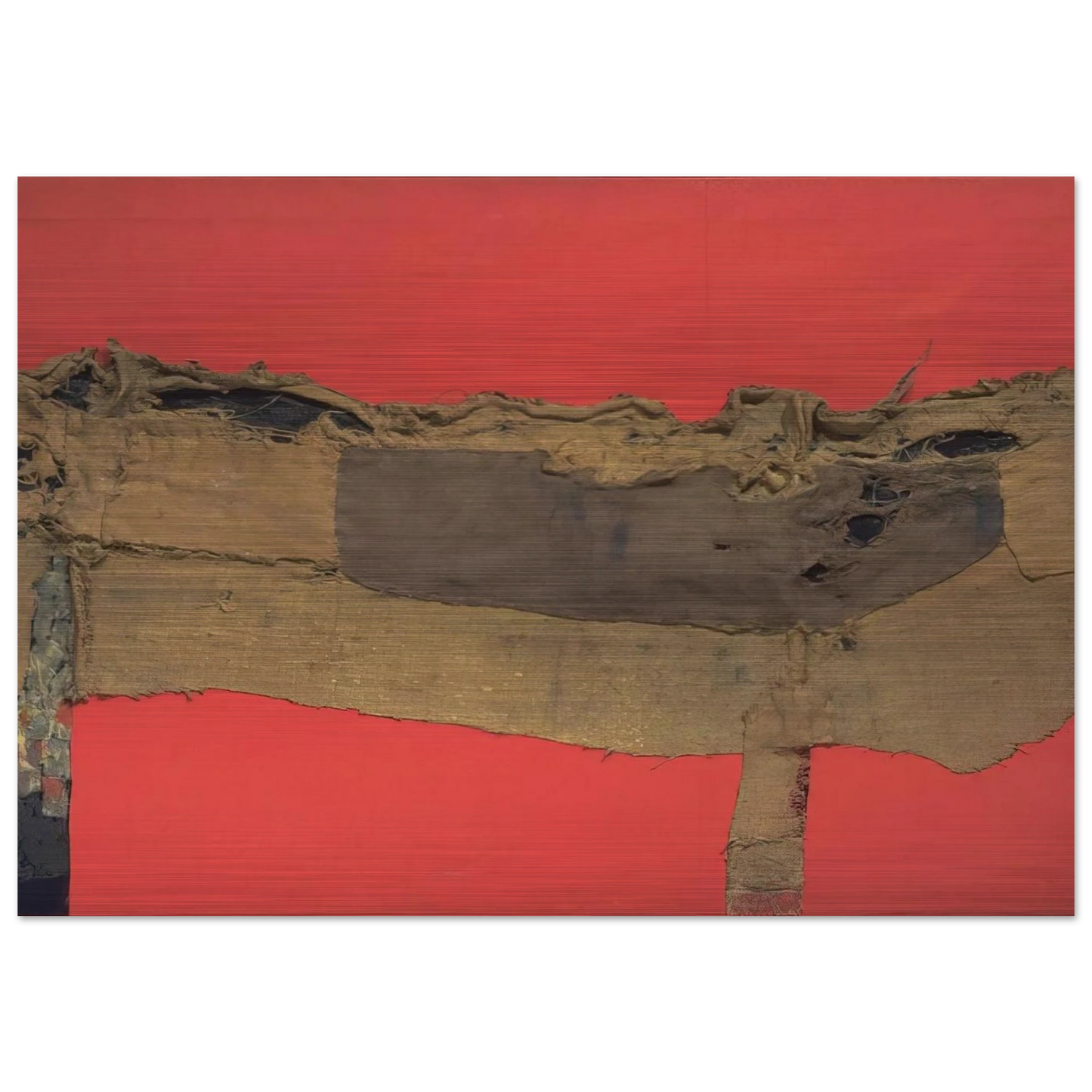 Sacking and Red - 1954 - Alberto Burri Brushed Aluminum Print - 70x100 cm / 28x40 inches | Alberto Burri Aluminum Print | Alberto Burri Prints