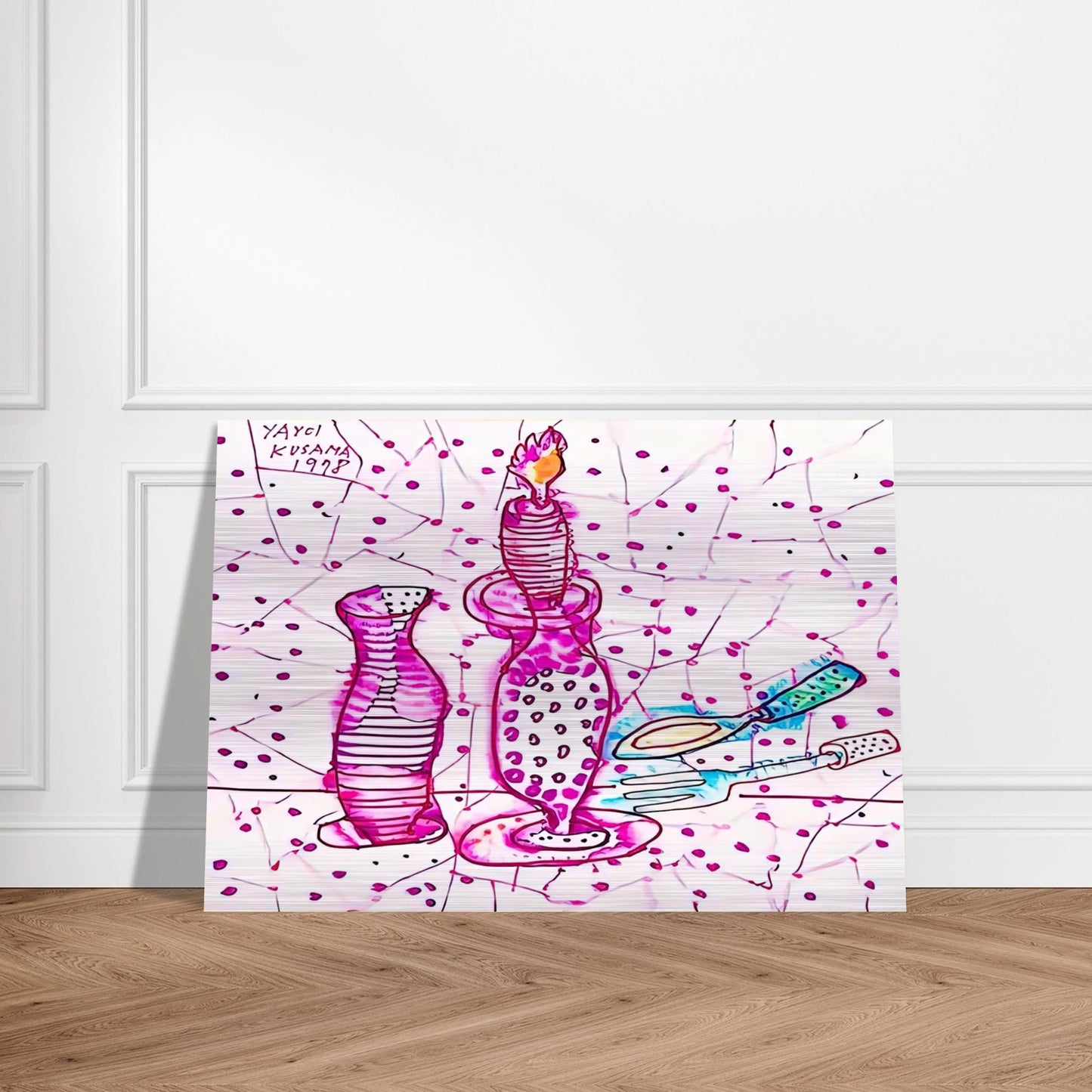 STILL LIFE OF CANDLESTICK 1978 - Yayoi Kusama Brushed Aluminum Print - 70x100 cm / 28x40 inches | Yayoi Kusama Aluminum Print | Yayoi Kusama Prints