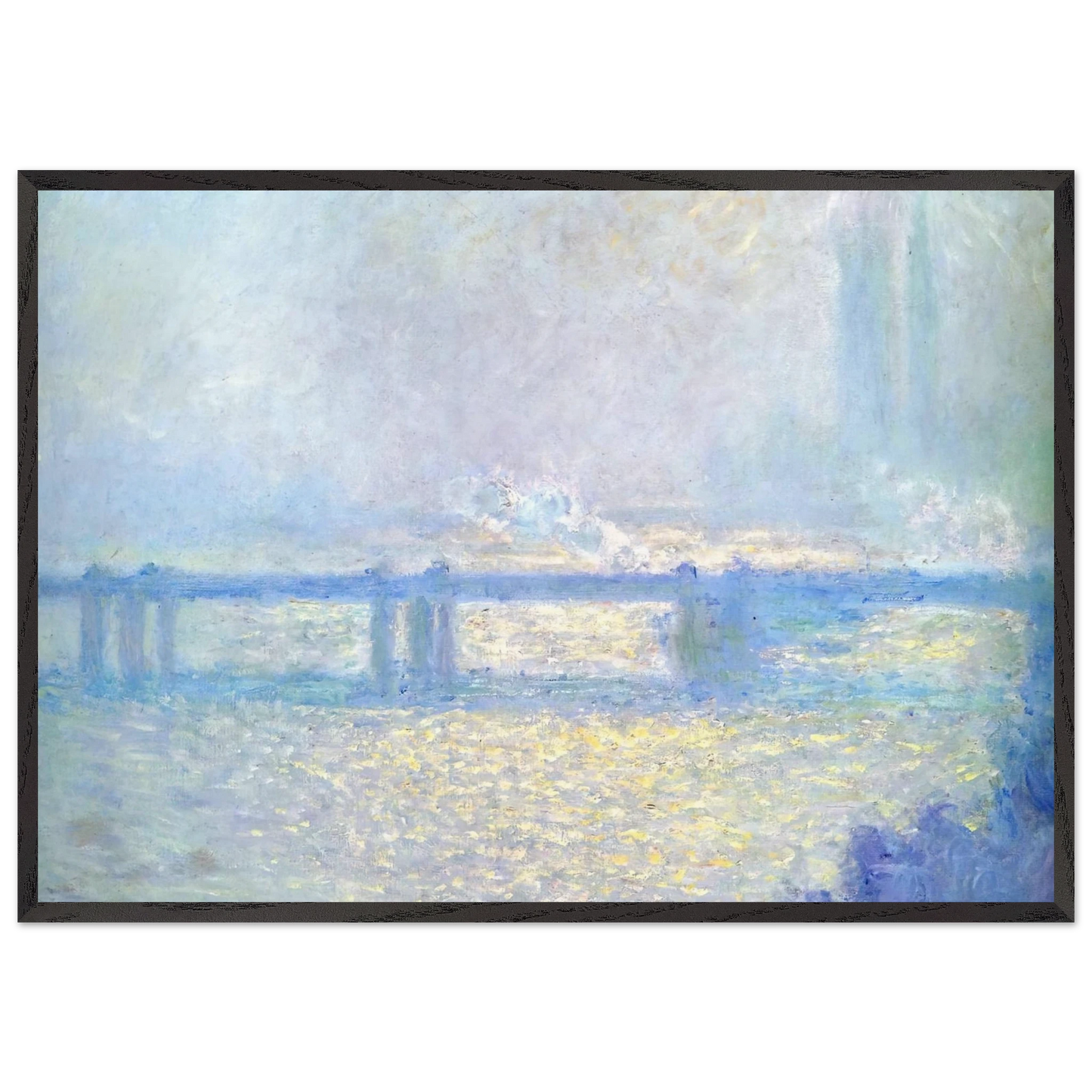 Charing Cross Bridge Overcast Weather - claude monet 70x100 cm / 28x40 inches Framed Art Print – Black Wooden Frame