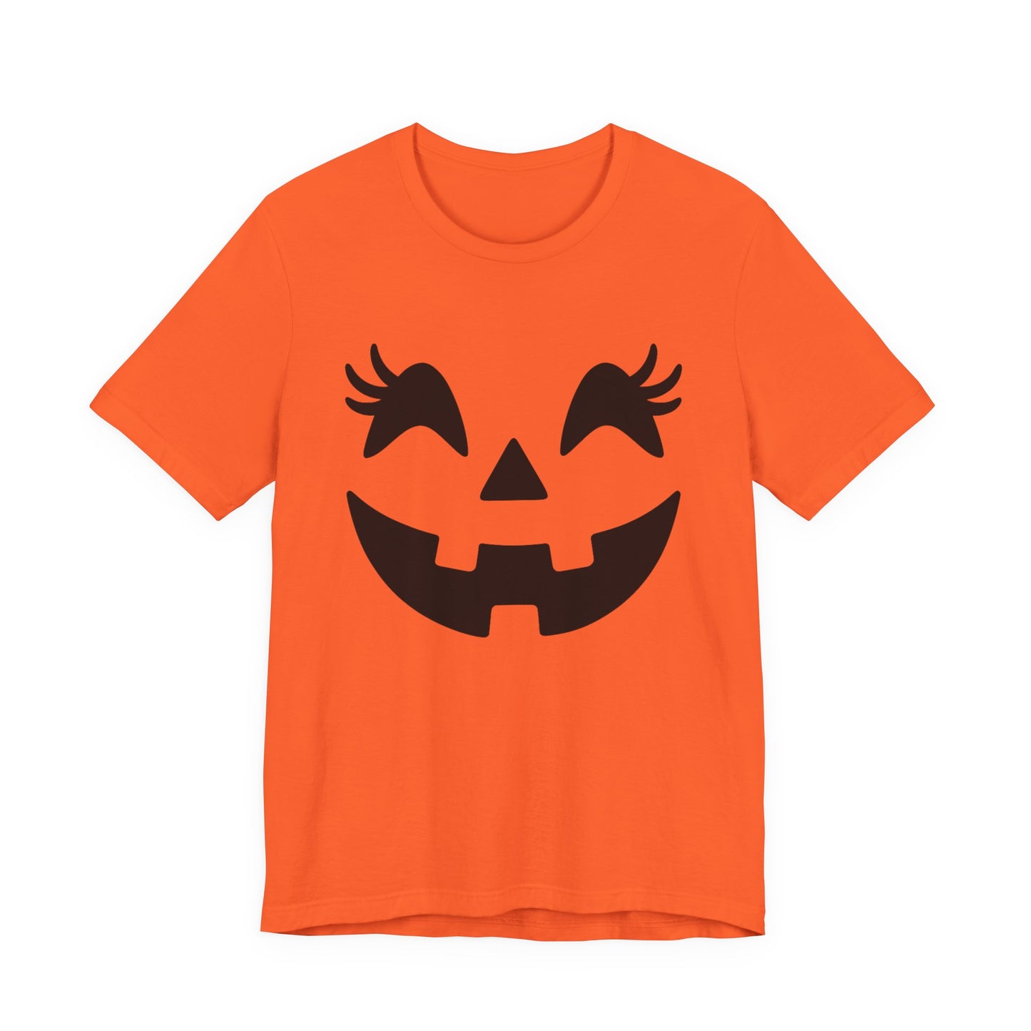 Camiseta de Halloween para mujer y niña con cara de Jack O'Lantern y pestañas de calabaza