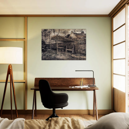The Garden of the Parsonage with Arbor - Vincent van Gogh Brushed Aluminum Print - 70x100 cm / 28x40 inches | Vincent van Gogh Aluminum Print | Vincent van Gogh Prints