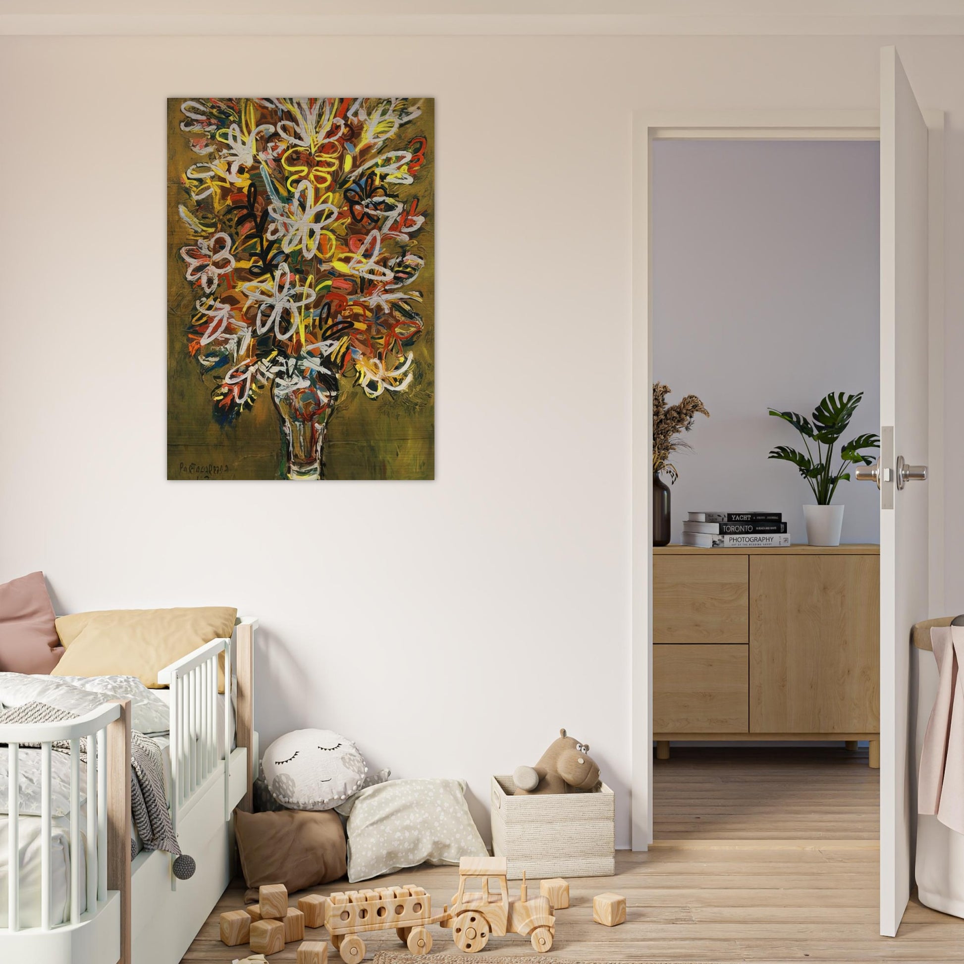 FLOWER VASE 1963 - Rene Portocarrero Brushed Aluminum Print - 70x100 cm / 28x40 inches | Rene Portocarrero Aluminum Print | Rene Portocarrero Prints