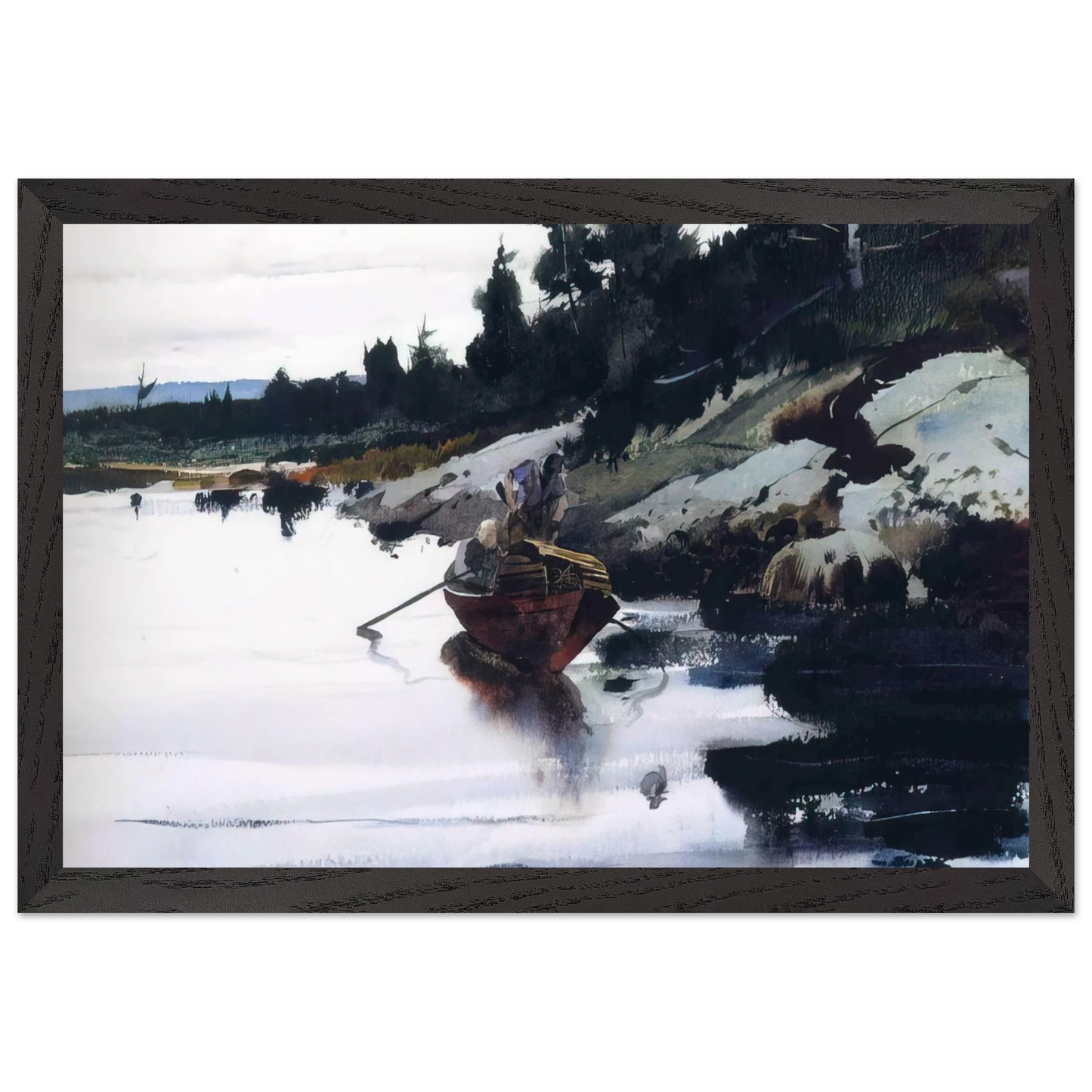 Andrew Wyeth - TURKEY COVE LEDGE Wall Art - 21x29.7 cm / 8x12" - Premium Wooden Framed Poster With Fine Art Paper-canvas - White frame