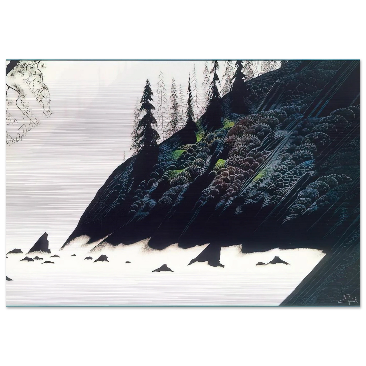 Spruce Redwoods and Pine - Eyvind Earle Brushed Aluminum Print - 70x100 cm / 28x40 inches | Eyvind Earle Aluminum Print | Eyvind Earle Prints