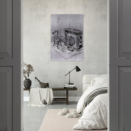 Mantelpiece with Chair - Vincent van Gogh Brushed Aluminum Print - 70x100 cm / 28x40 inches | Vincent van Gogh Aluminum Print | Vincent van Gogh Prints