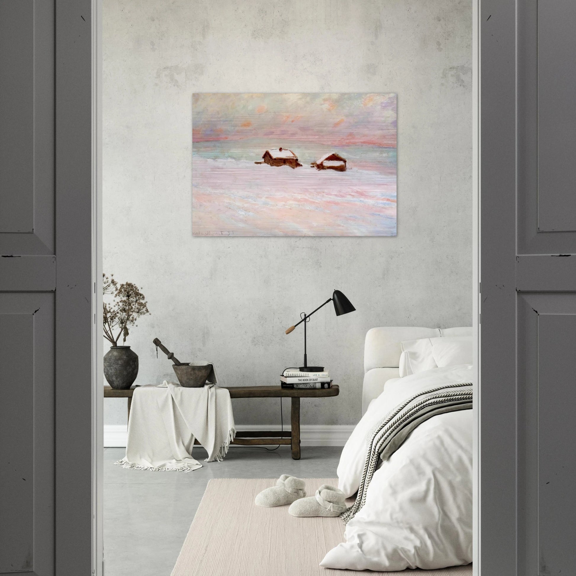 Houses in the Snow, Norway - claude monet Brushed Aluminum Print - 70x100 cm / 28x40 inches | claude monet Aluminum Print | claude monet Prints