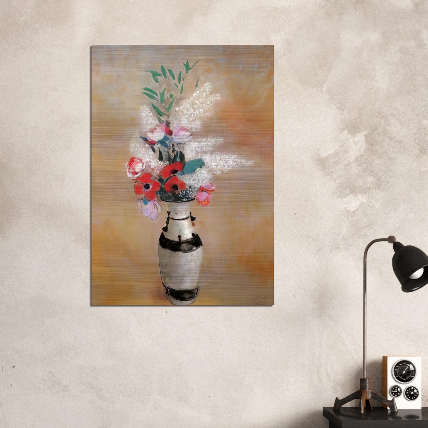 BOUQUET WITH WHITE LILIES IN A JAPANESE VASE - Odilon Redon Brushed Aluminum Print - 70x100 cm / 28x40 inches | Odilon Redon Aluminum Print | Odilon Redon Prints