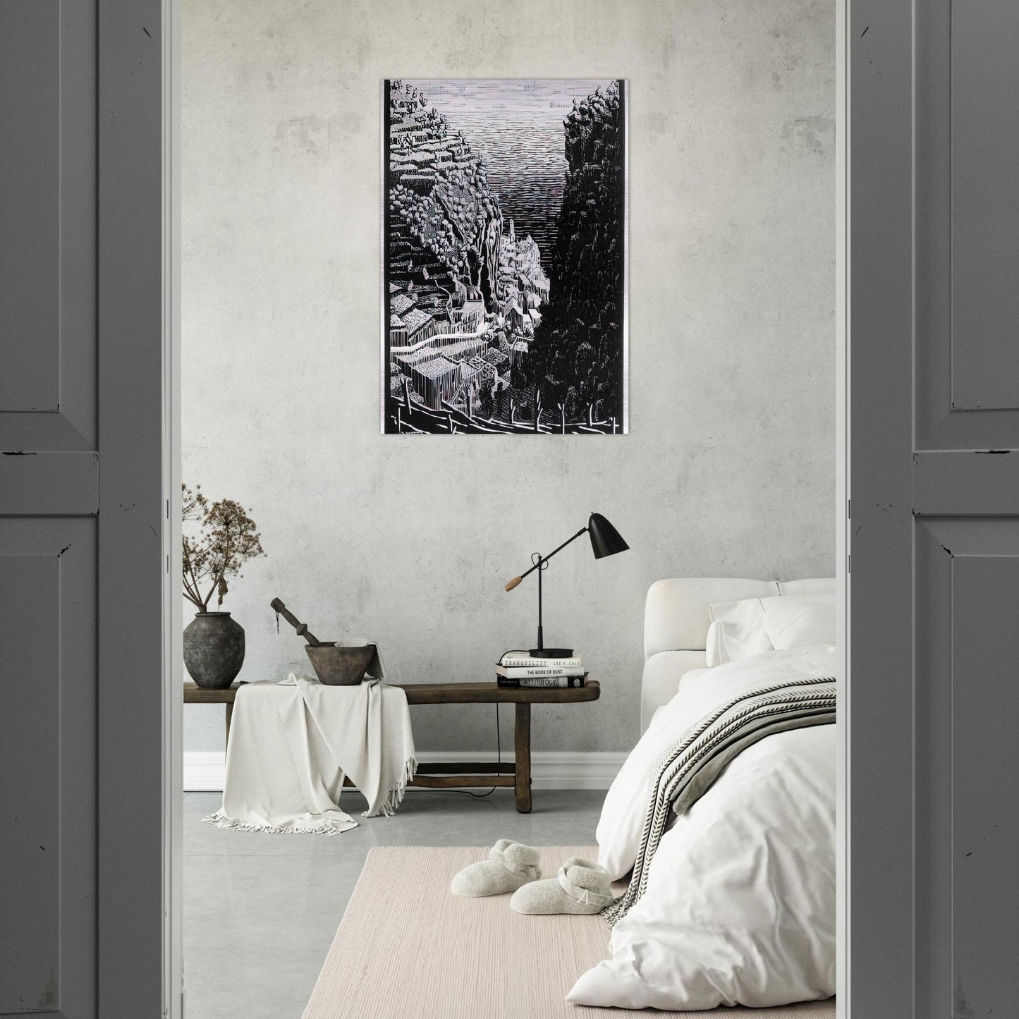 ATRANI COAST OF AMALFI 1 - MC Escher Brushed Aluminum Print - 70x100 cm / 28x40 inches | MC Escher Aluminum Print | MC Escher Prints