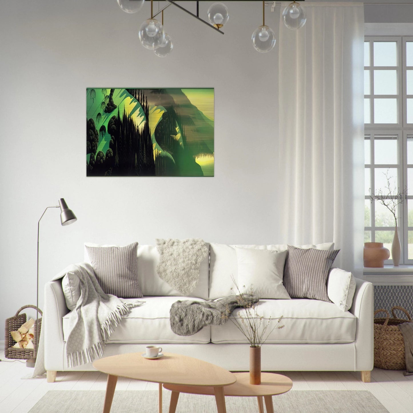 Three Pastures by the Sea - Eyvind Earle Brushed Aluminum Print - 70x100 cm / 28x40 inches | Eyvind Earle Aluminum Print | Eyvind Earle Prints