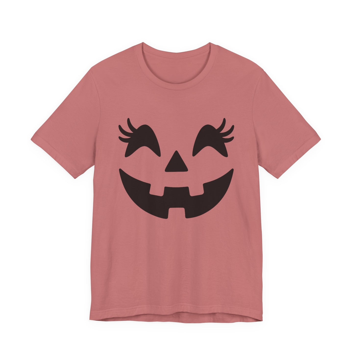 Camiseta de Halloween para mujer y niña con cara de Jack O'Lantern y pestañas de calabaza