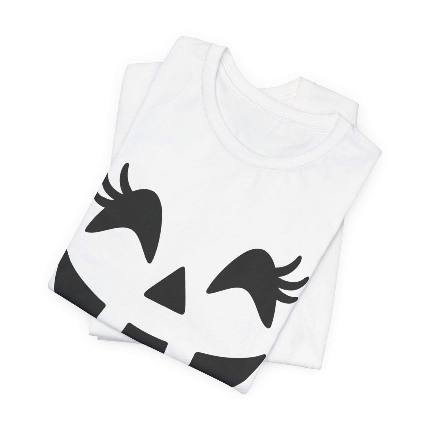 Camiseta de Halloween para mujer y niña con cara de Jack O'Lantern y pestañas de calabaza