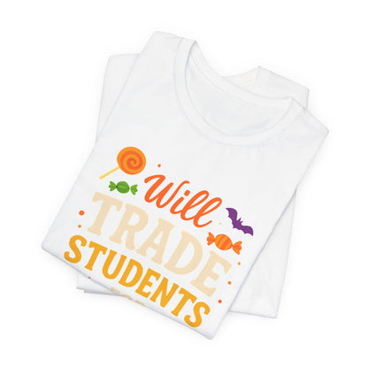 Camiseta con disfraz de profesor para Halloween, intercambiaré estudiantes por dulces.