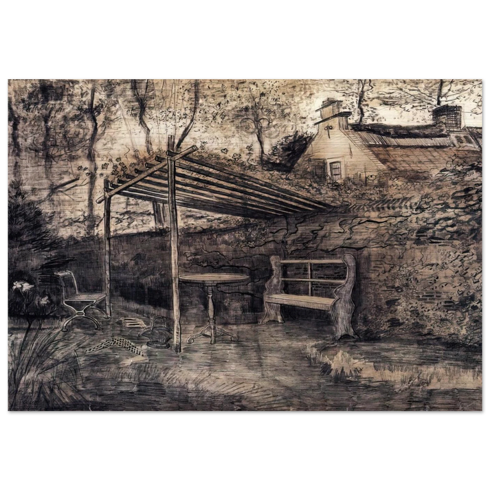 The Garden of the Parsonage with Arbor - Vincent van Gogh Brushed Aluminum Print - 70x100 cm / 28x40 inches | Vincent van Gogh Aluminum Print | Vincent van Gogh Prints