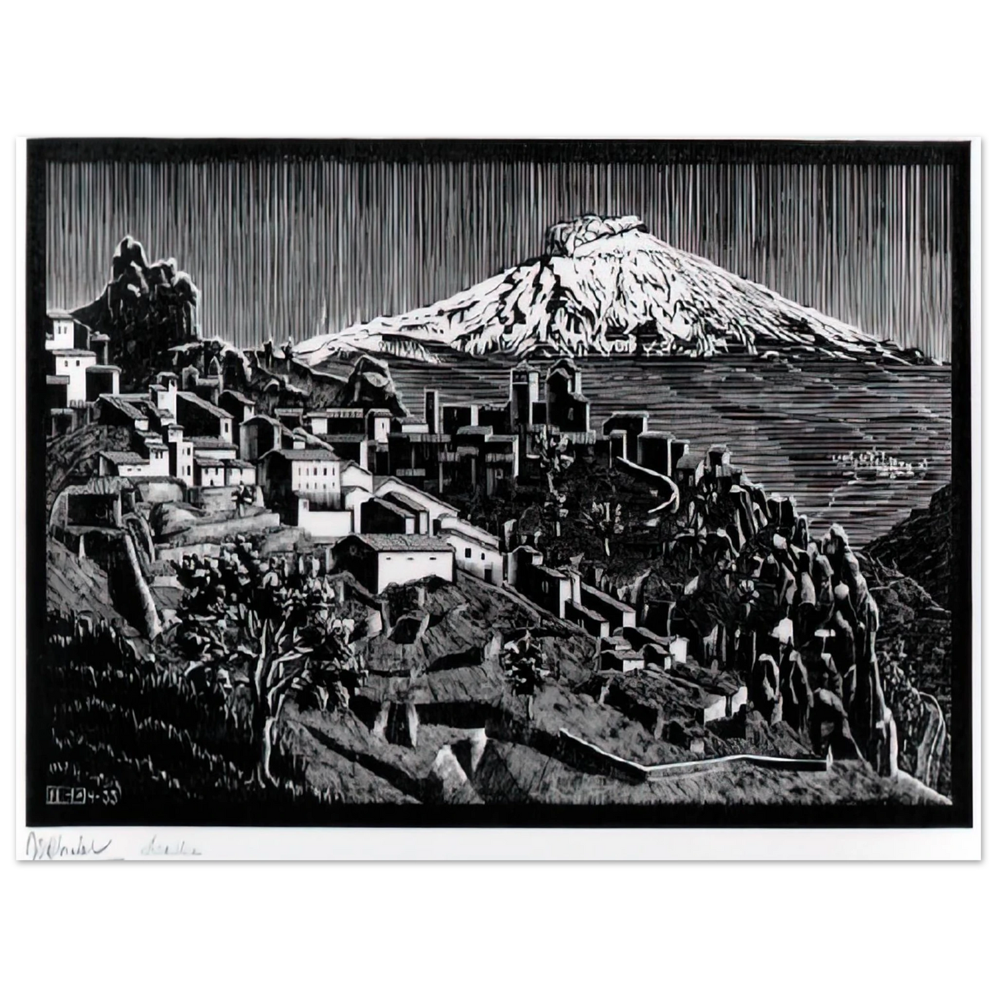 MC Escher - ESCHER (17) Wall Art - 21x29.7 cm / 8x12" - Premium Wooden Framed Poster With Fine Art Paper-canvas - Black frame