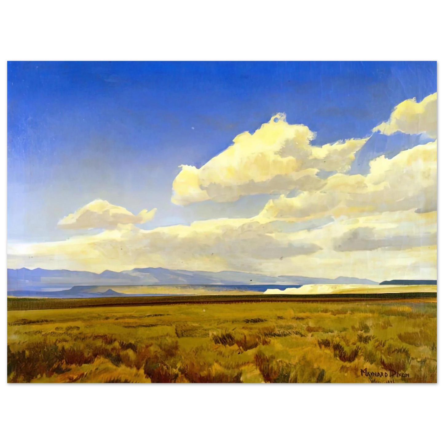 Maynard Dixon - WIND OF WYOMING 1936 Wall art - 15x20 cm / 6x8 inches - Premium Wooden Framed Poster With Fine Art Paper-canvas - White frame