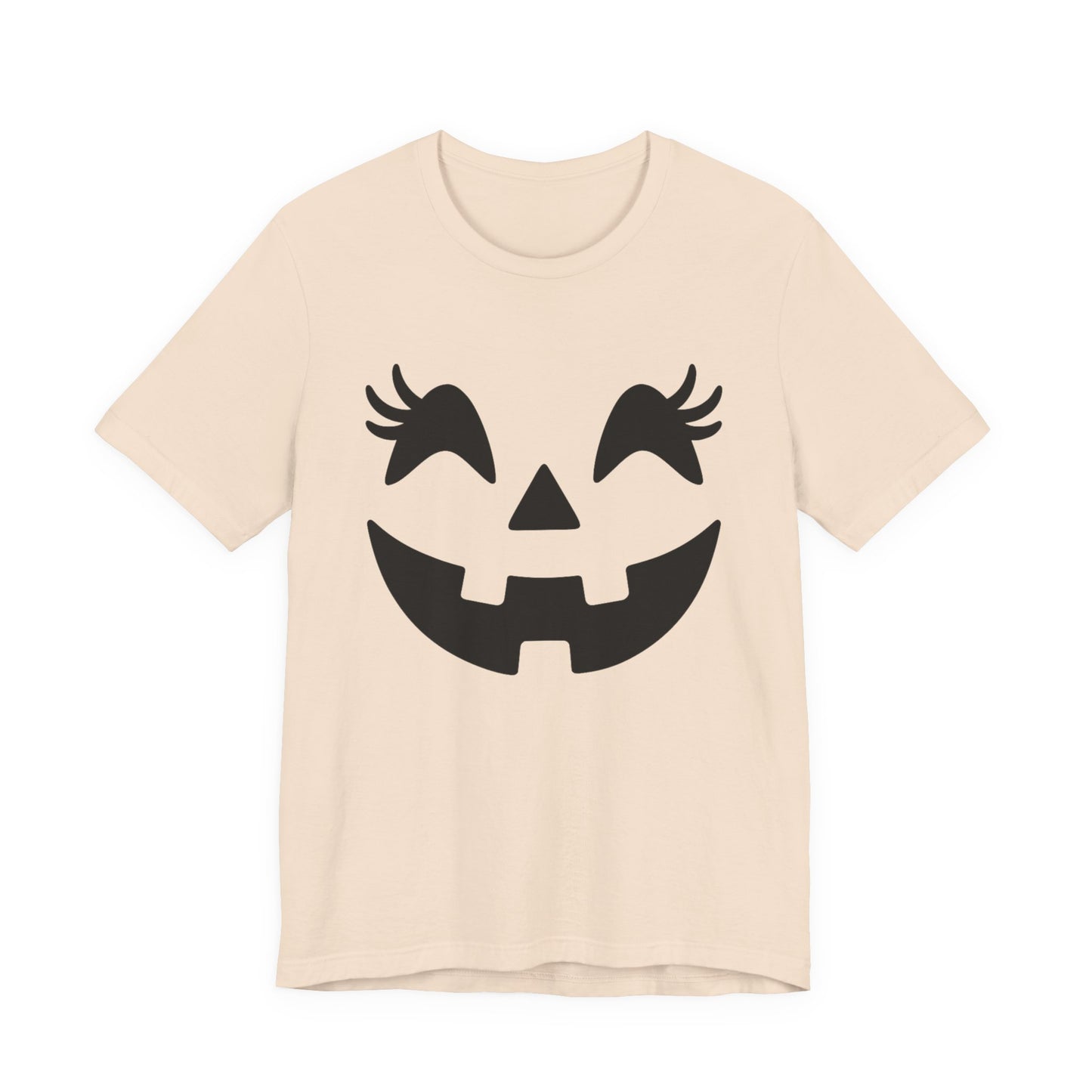 Camiseta de Halloween para mujer y niña con cara de Jack O'Lantern y pestañas de calabaza
