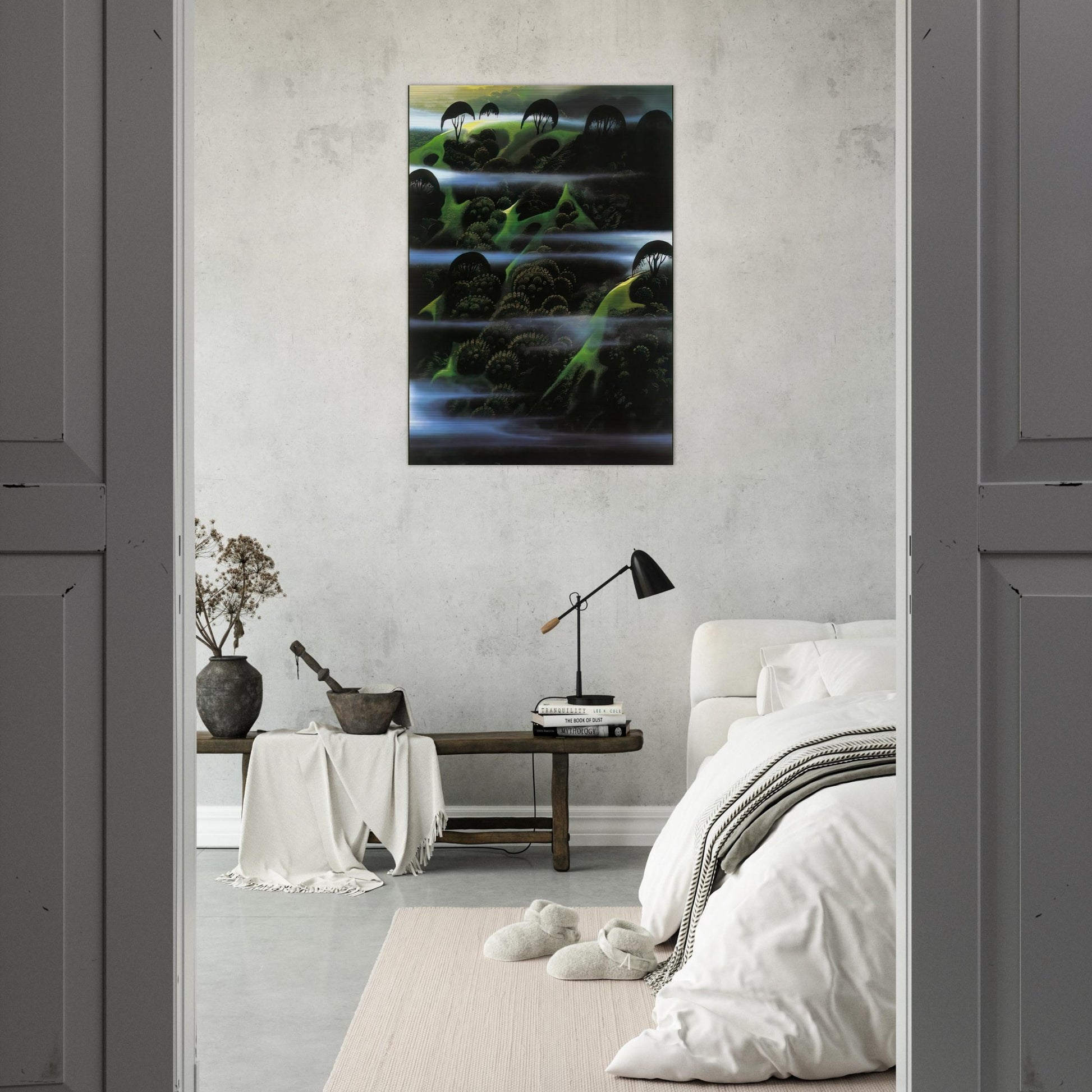Early Morning Fog - Eyvind Earle Brushed Aluminum Print - 70x100 cm / 28x40 inches | Eyvind Earle Aluminum Print | Eyvind Earle Prints