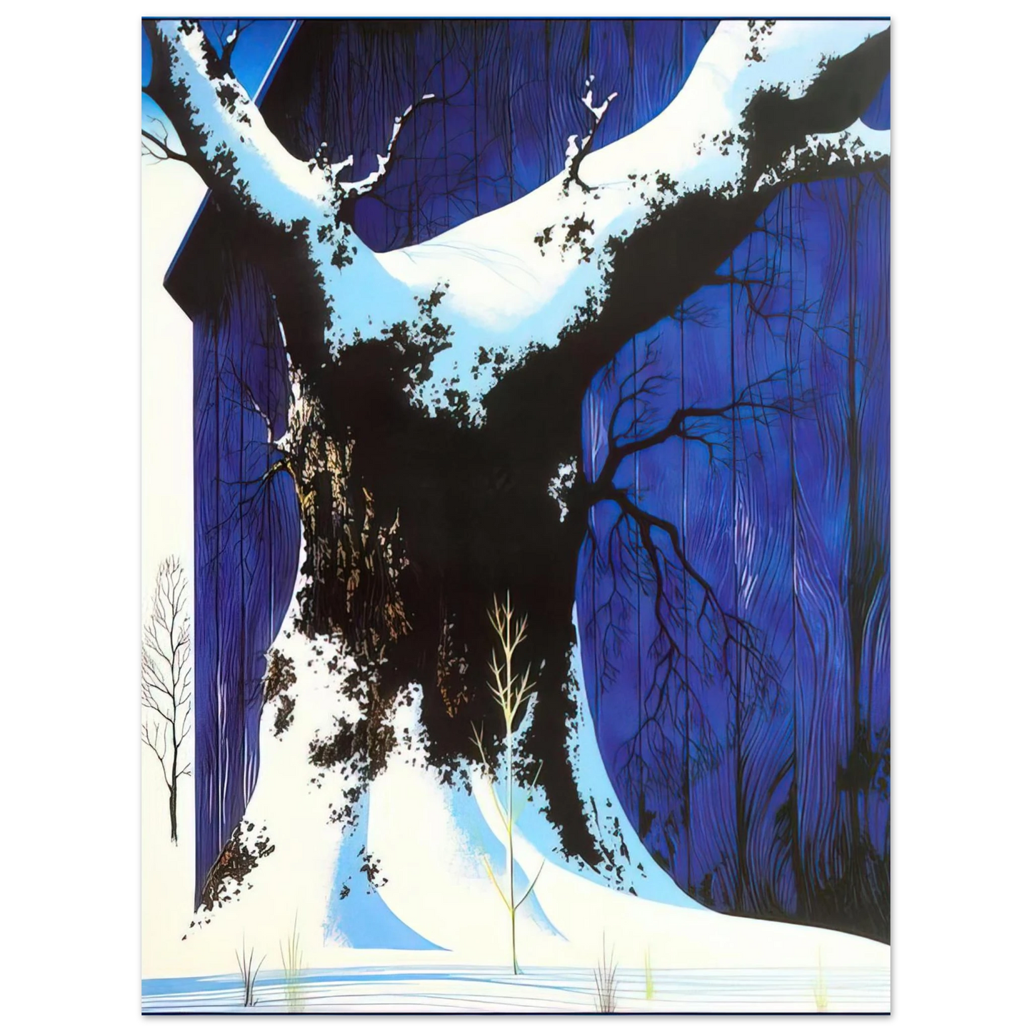 Eyvind Earle - Blue Barn and Snow  75x100 cm / 30x40inches Fine Art Poster