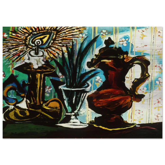 Still life with candle - Pablo Picasso Brushed Aluminum Print - 70x100 cm / 28x40 inches | Pablo Picasso Aluminum Print | Pablo Picasso Prints