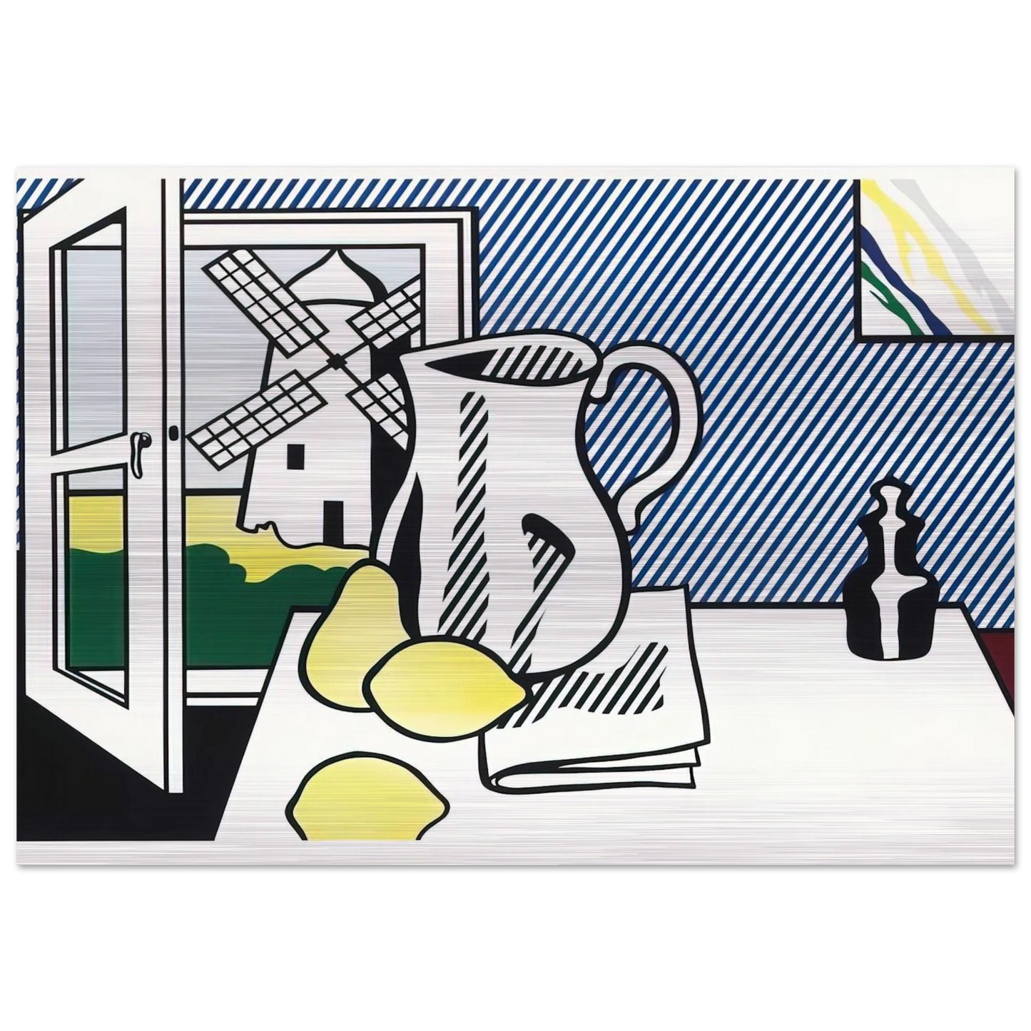 STILL LIFE WITH WINDMILL 1974 - Roy Lichtenstein Brushed Aluminum Print - 70x100 cm / 28x40 inches | Roy Lichtenstein Aluminum Print | Roy Lichtenstein Prints