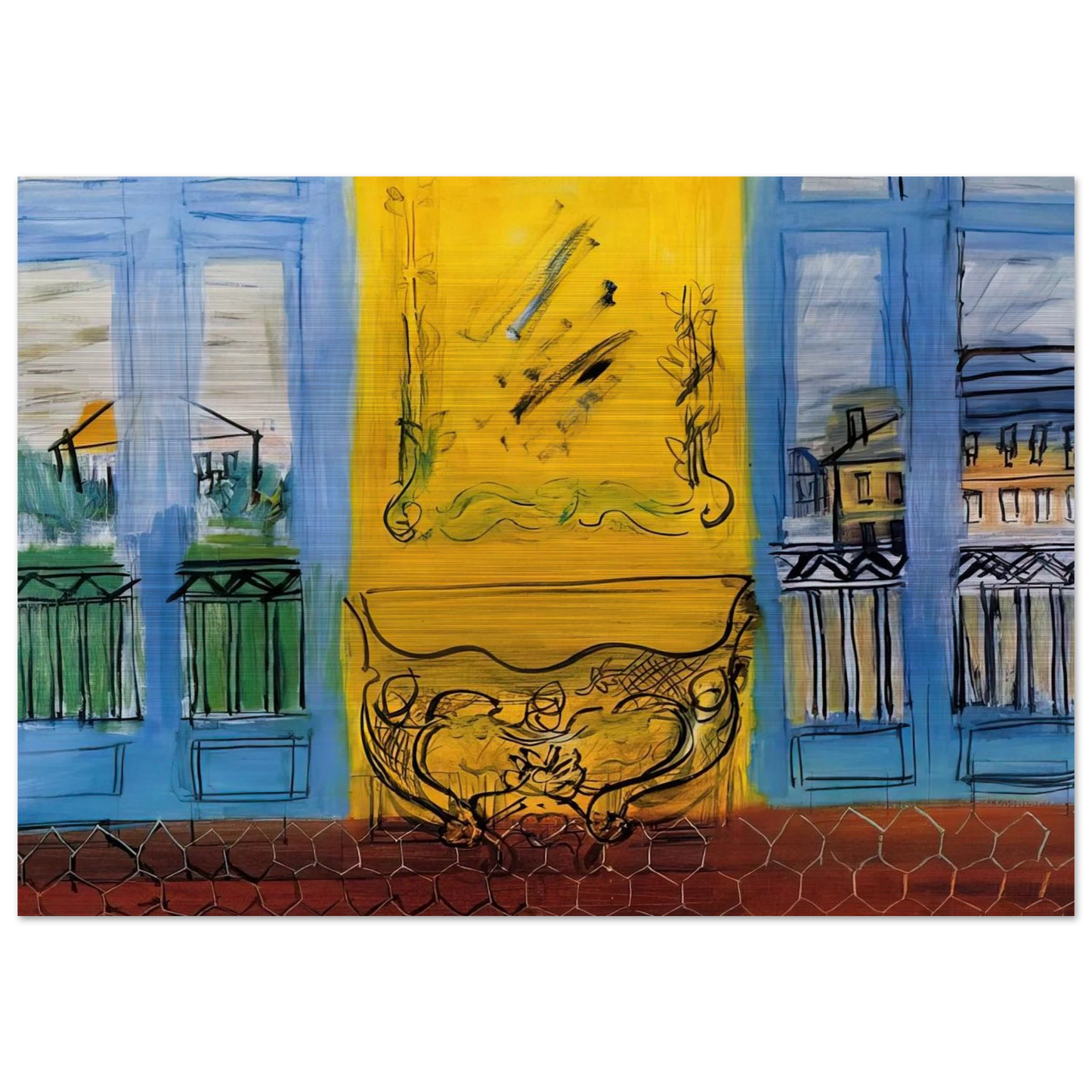 CONSOLE WITH TWO WINDOWS 1948 - Raoul Dufy Brushed Aluminum Print - 70x100 cm / 28x40 inches | Raoul Dufy Aluminum Print | Raoul Dufy Prints