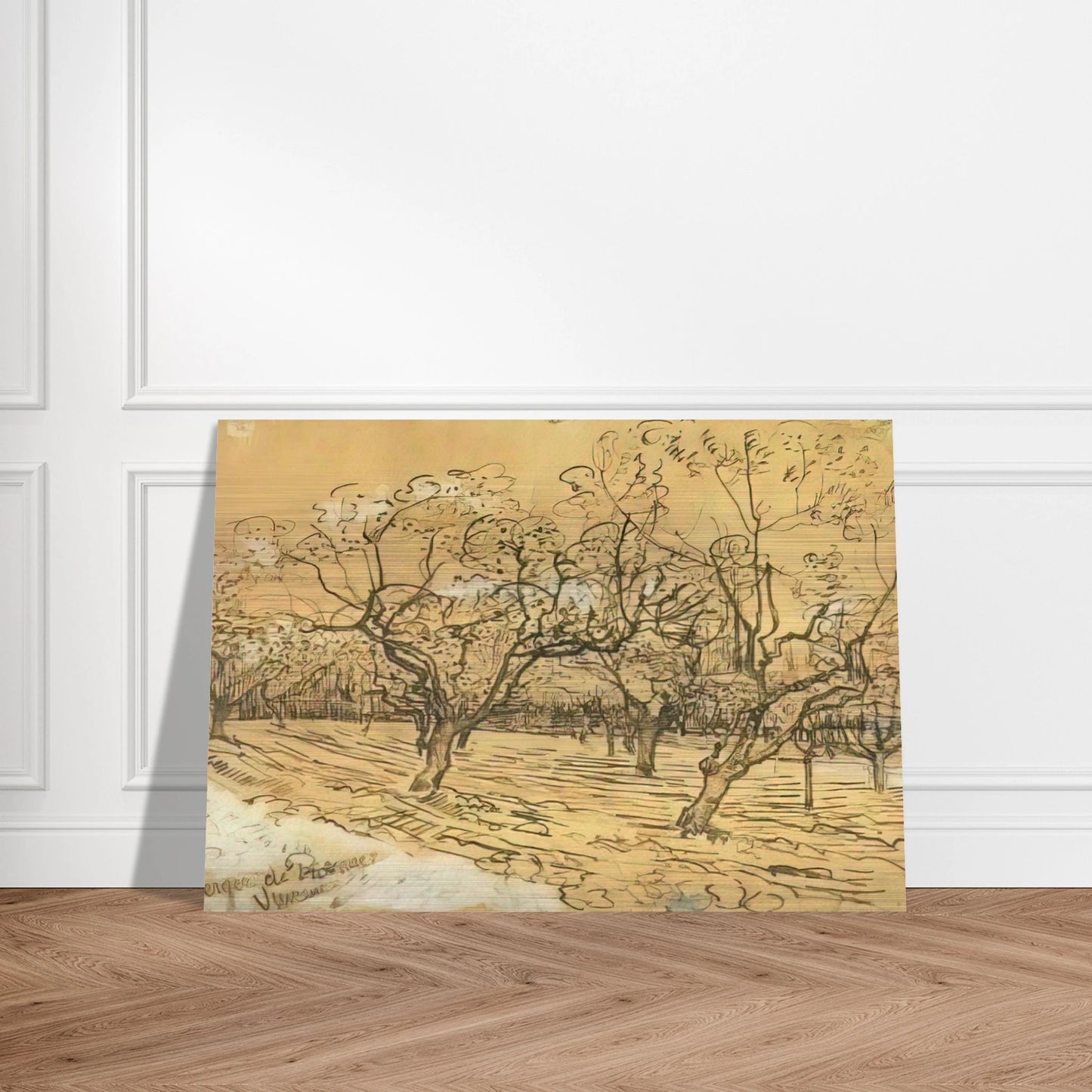 Orchard with Blossoming Plum Trees The White Orchard - Vincent van Gogh Brushed Aluminum Print - 70x100 cm / 28x40 inches | Vincent van Gogh Aluminum Print | Vincent van Gogh Prints