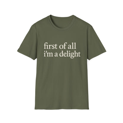 Camiseta "Primero que nada soy un deleite", camiseta con cita divertida para mujer, camiseta con frase atrevida, regalo gráfico ingenioso para la mejor amiga