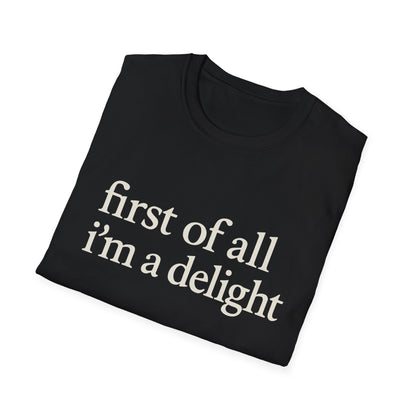 Camiseta "Primero que nada soy un deleite", camiseta con cita divertida para mujer, camiseta con frase atrevida, regalo gráfico ingenioso para la mejor amiga