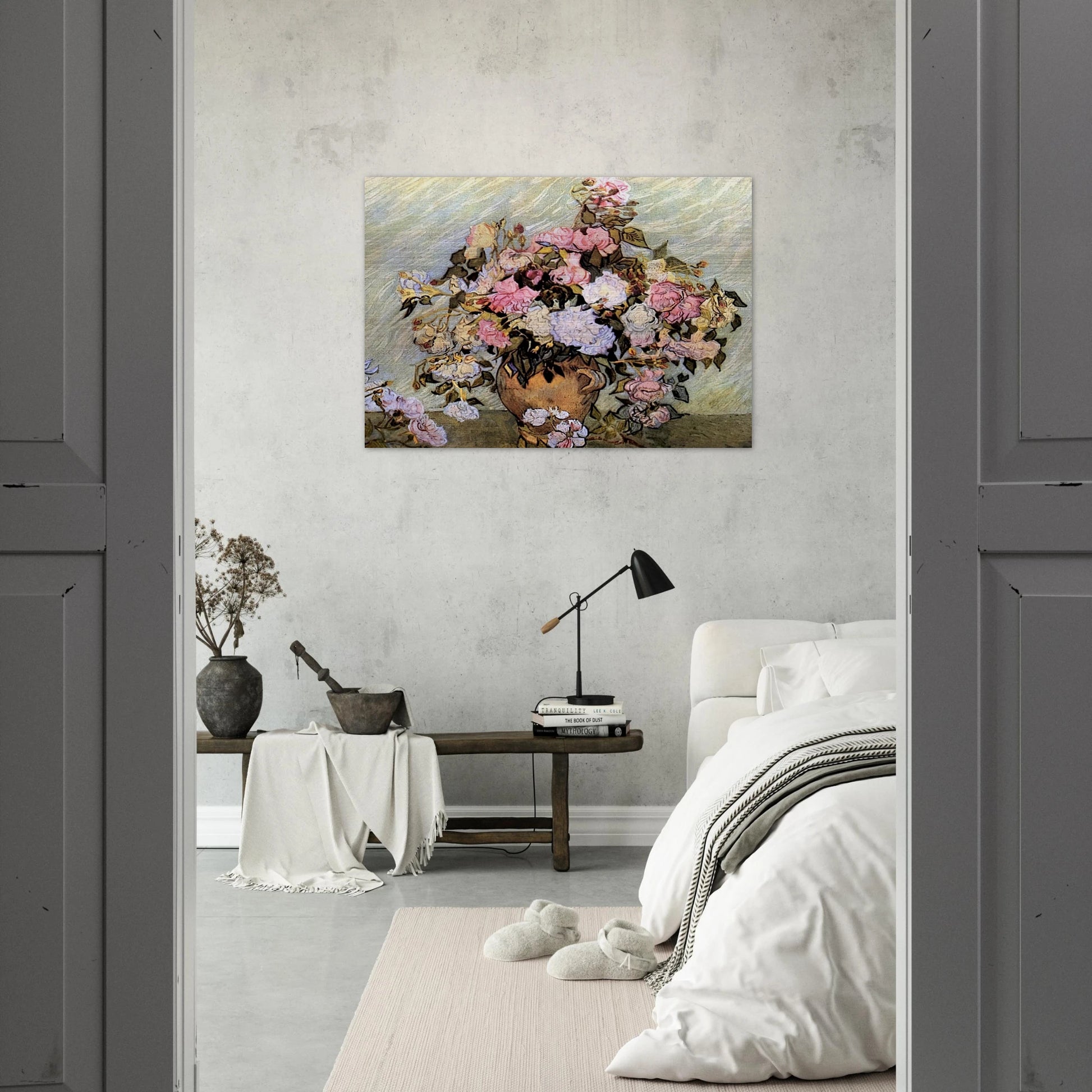 Still Life Vase with Roses - Vincent van Gogh Brushed Aluminum Print - 70x100 cm / 28x40 inches | Vincent van Gogh Aluminum Print | Vincent van Gogh Prints