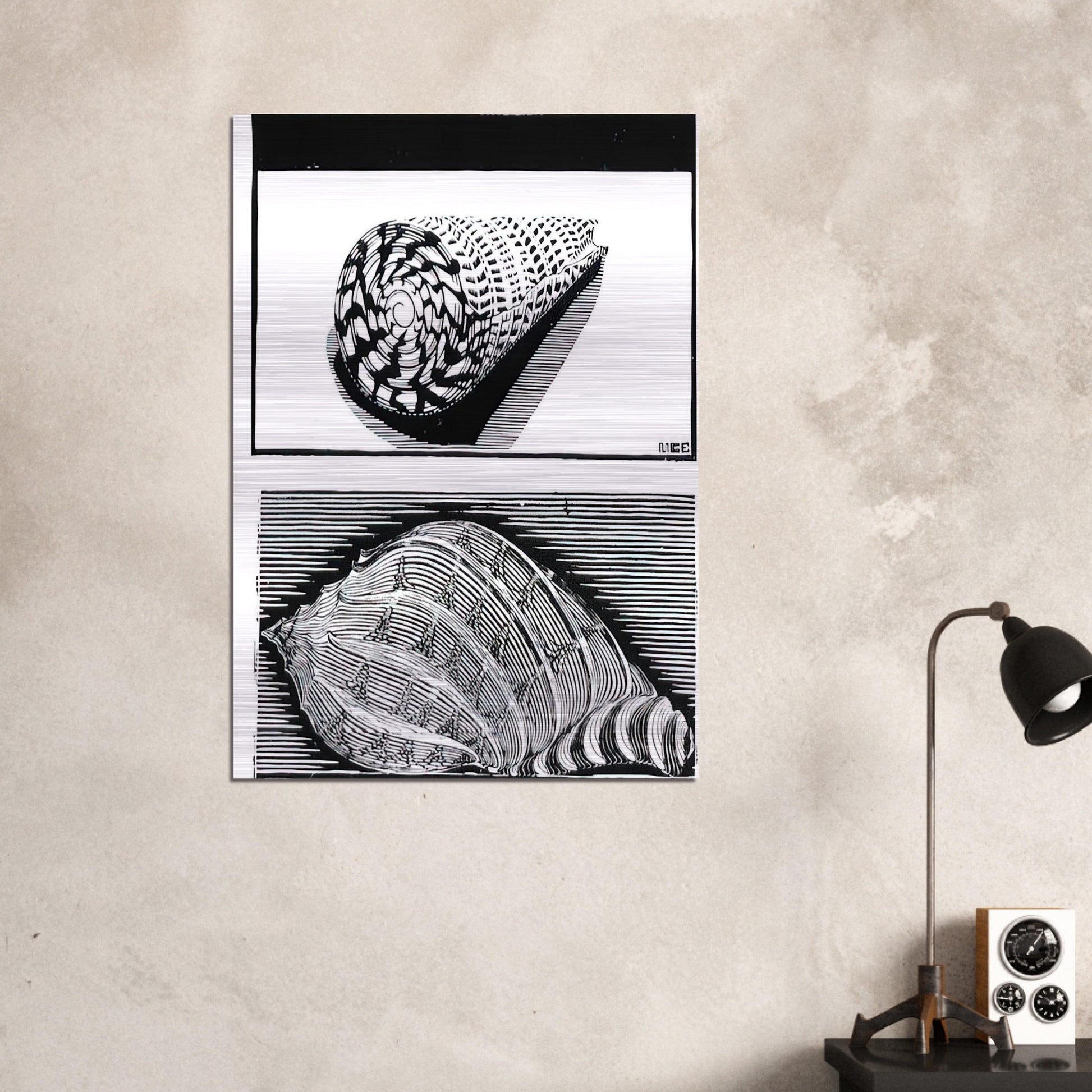 SEA SHELLS - MC Escher Brushed Aluminum Print - 70x100 cm / 28x40 inches | MC Escher Aluminum Print | MC Escher Prints