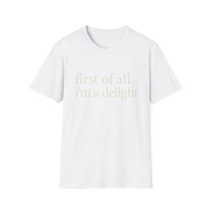 Camiseta "Primero que nada soy un deleite", camiseta con cita divertida para mujer, camiseta con frase atrevida, regalo gráfico ingenioso para la mejor amiga