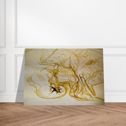 BED AND BEDSIDE TABLE FEROCIOUSLY ATTACKING A CELLO - Salvador Dali Brushed Aluminum Print - 70x100 cm / 28x40 inches | Salvador Dali Aluminum Print | Salvador Dali Prints