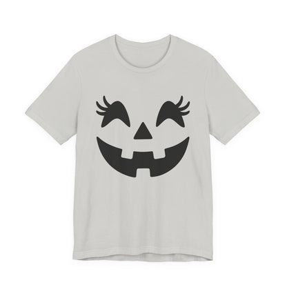 Camiseta de Halloween para mujer y niña con cara de Jack O'Lantern y pestañas de calabaza