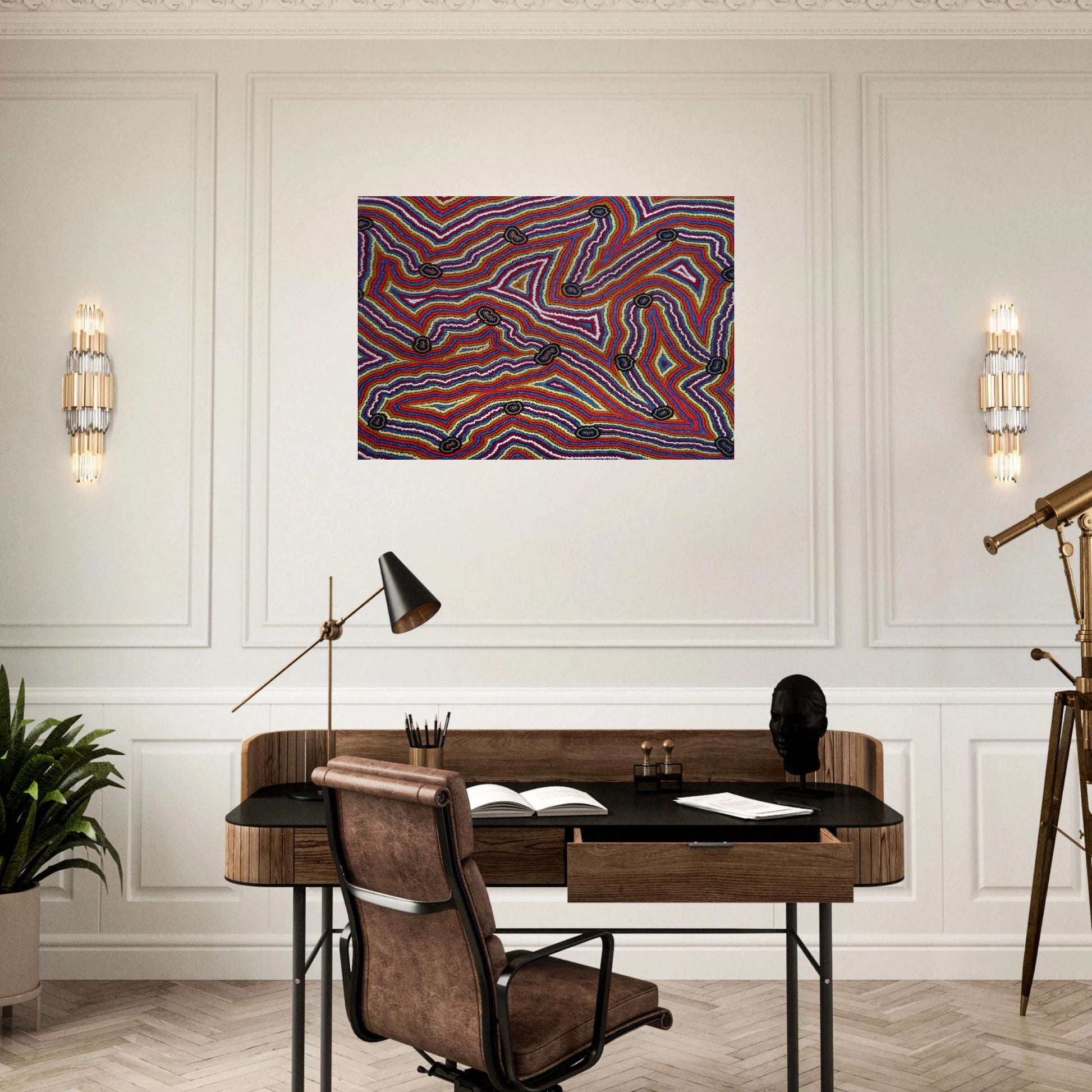 Narripi Dreaming - 1992 - Clifford Possum Tjapaltjarri Brushed Aluminum Print - 70x100 cm / 28x40 inches | Clifford Possum Tjapaltjarri Aluminum Print | Clifford Possum Tjapaltjarri Prints