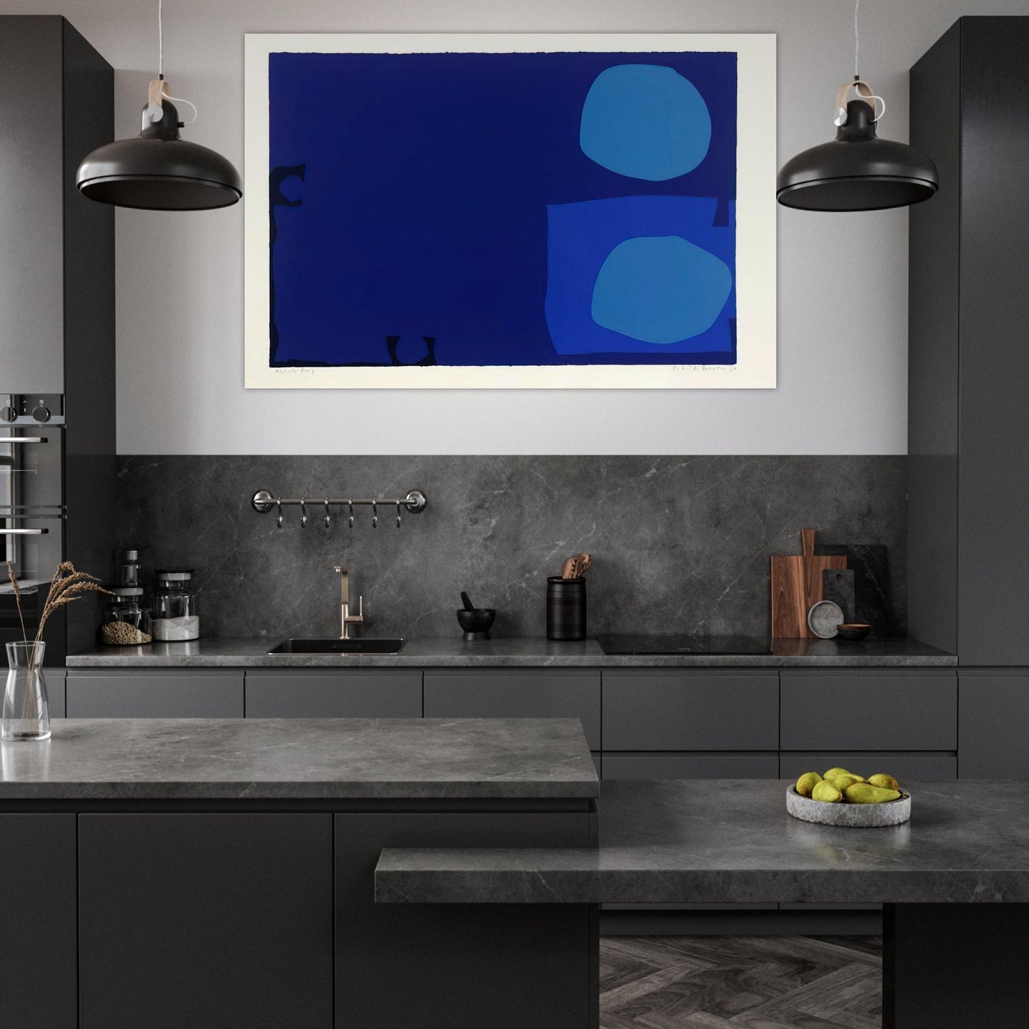 Four Blues Two Discs - 1970 - Patrick Heron Art Prints - 100x150 cm / 40x60″ inches | Patrick Heron Poster | Patrick Heron Prints