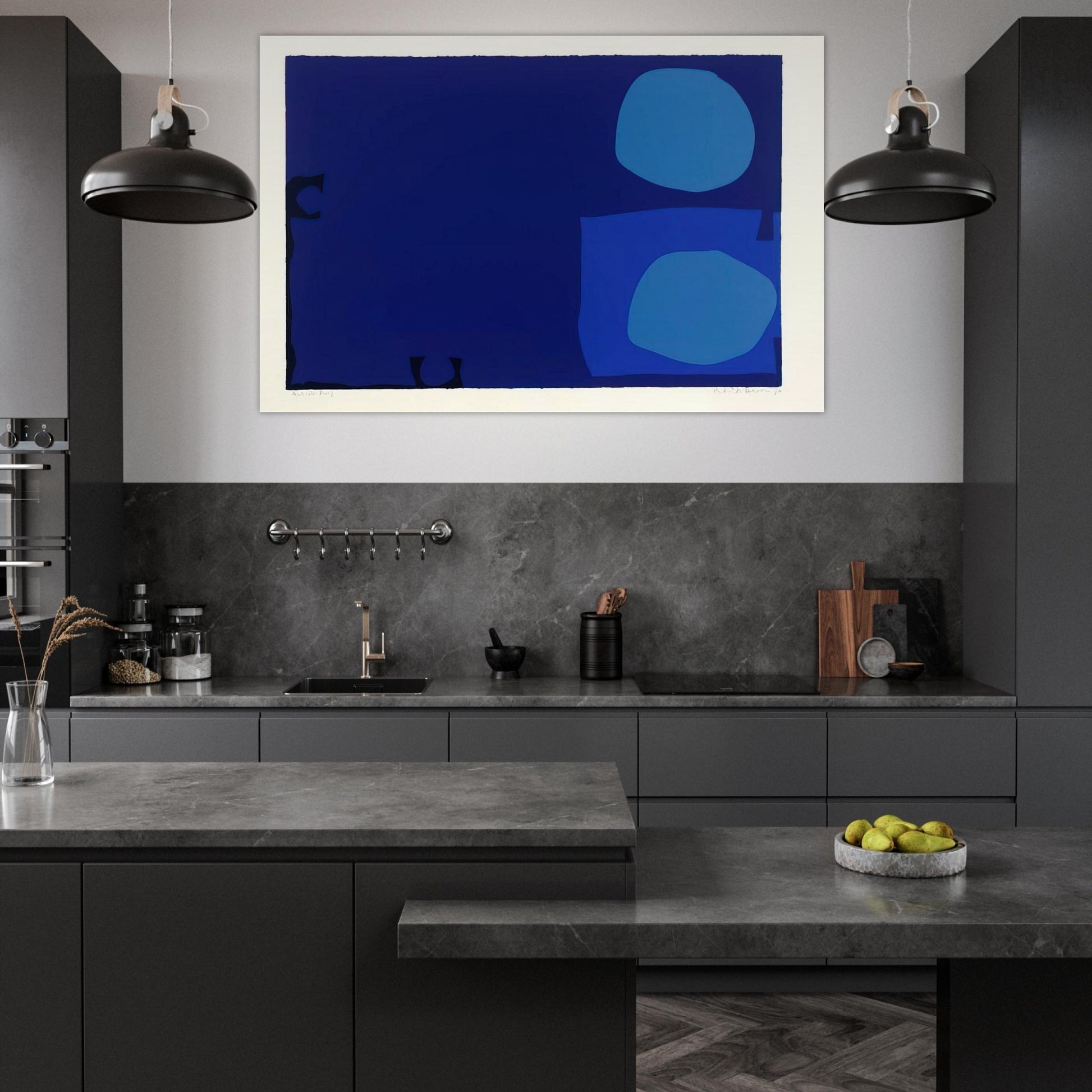 Four Blues Two Discs - 1970 - Patrick Heron Art Prints - 100x150 cm / 40x60″ inches | Patrick Heron Poster | Patrick Heron Prints