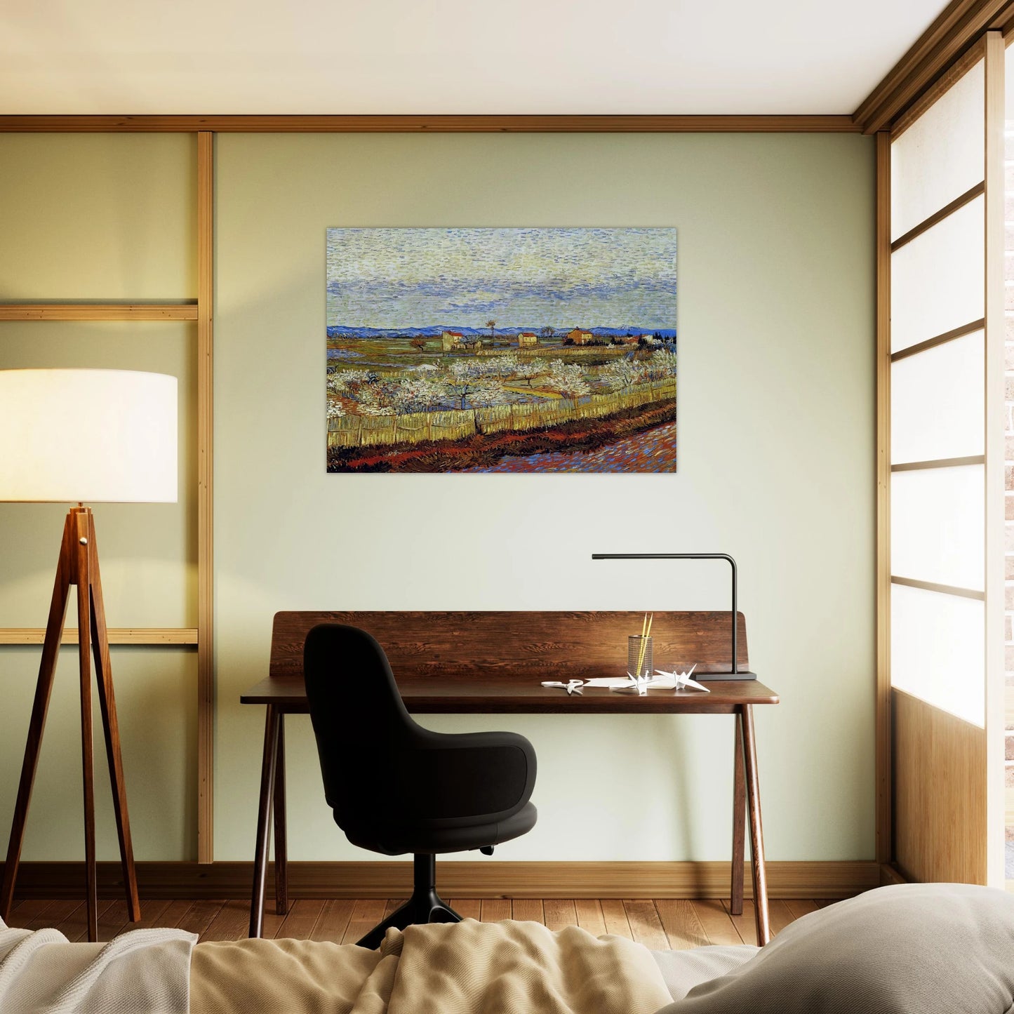 Peach Trees in Blossom - Vincent van Gogh Brushed Aluminum Print - 70x100 cm / 28x40 inches | Vincent van Gogh Aluminum Print | Vincent van Gogh Prints