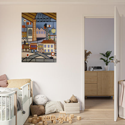 A Gare - Tarsila do Amaral Brushed Aluminum Print - 70x100 cm / 28x40 inches | Tarsila do Amaral Aluminum Print | Tarsila do Amaral Prints