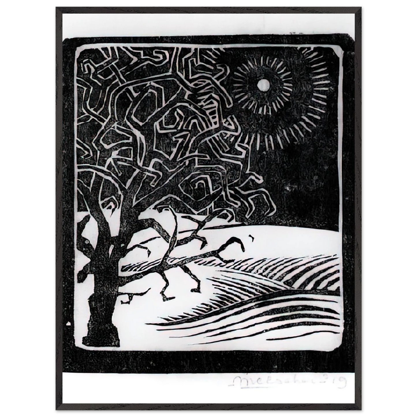 MC Escher - THE BORGER OAK Wall Art - 21x29.7 cm / 8x12" - Premium Wooden Framed Poster With Fine Art Paper-canvas - Black frame