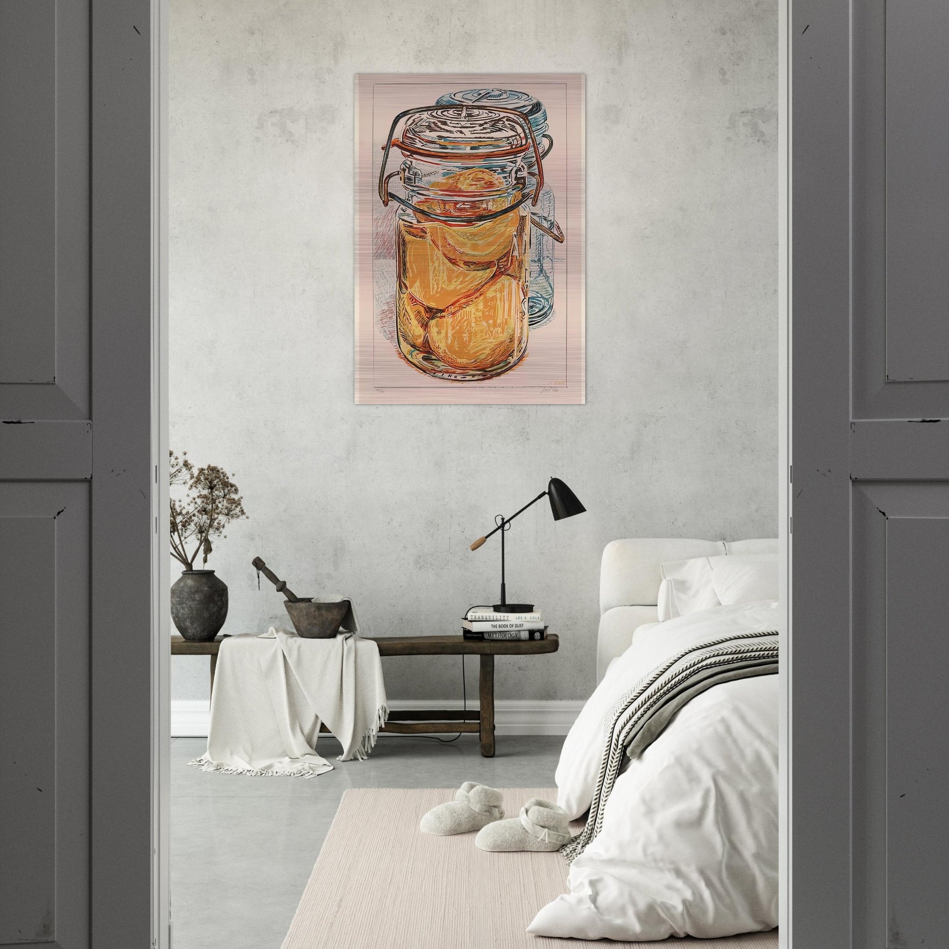 PRESERVED PEACHES 1975 - Janet Fish Brushed Aluminum Print - 70x100 cm / 28x40 inches | Janet Fish Aluminum Print | Janet Fish Prints