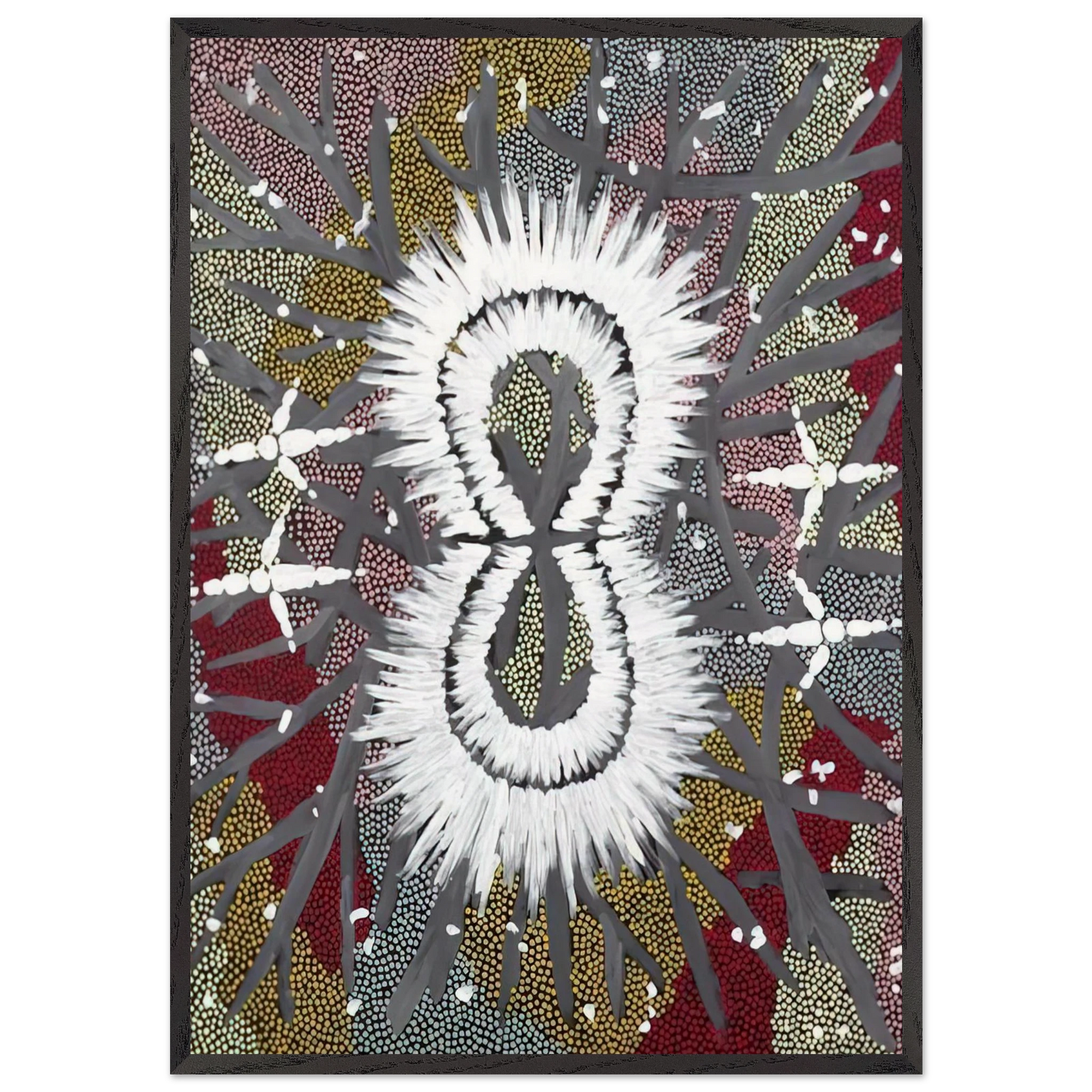 Eagle Dreaming - 1997 - Clifford Possum Tjapaltjarri 70x100 cm / 28x40 inches Framed Art Print – Black Wooden Frame