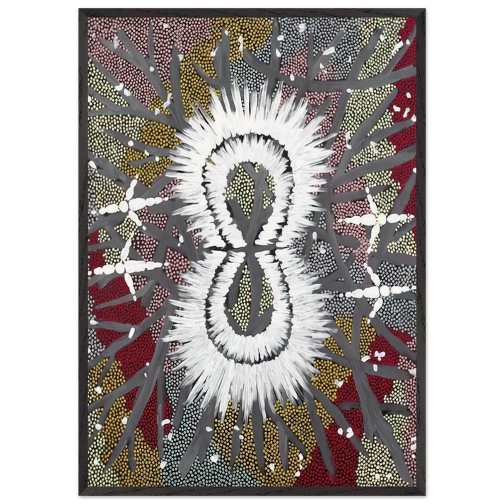 Eagle Dreaming - 1997 - Clifford Possum Tjapaltjarri 70x100 cm / 28x40 inches Framed Art Print – Black Wooden Frame