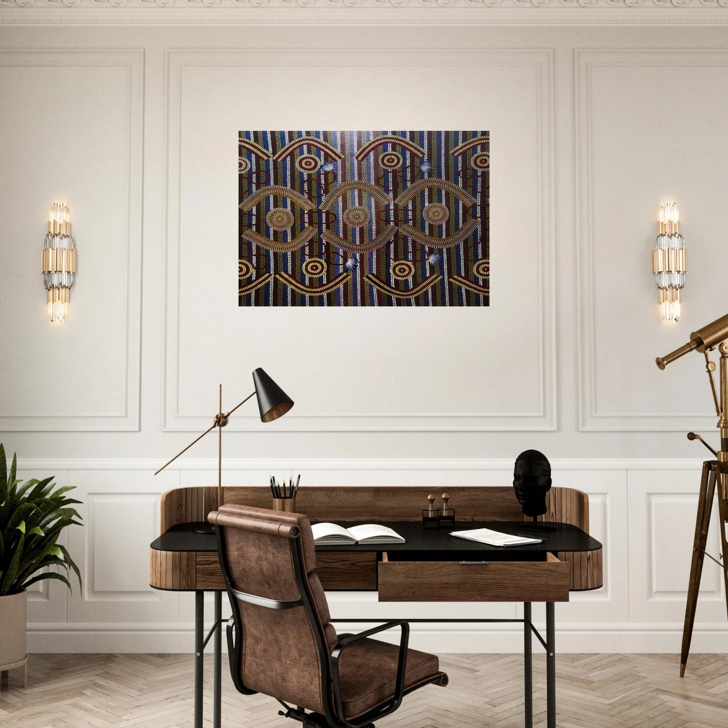 Anmatyerre Ceremonial Designs Associated with the Rockhole Site Intankangu - 1982 - Clifford Possum Tjapaltjarri Brushed Aluminum Print - 70x100 cm / 28x40 inches | Clifford Possum Tjapaltjarri Aluminum Print | Clifford Possum Tjapaltjarri Prints