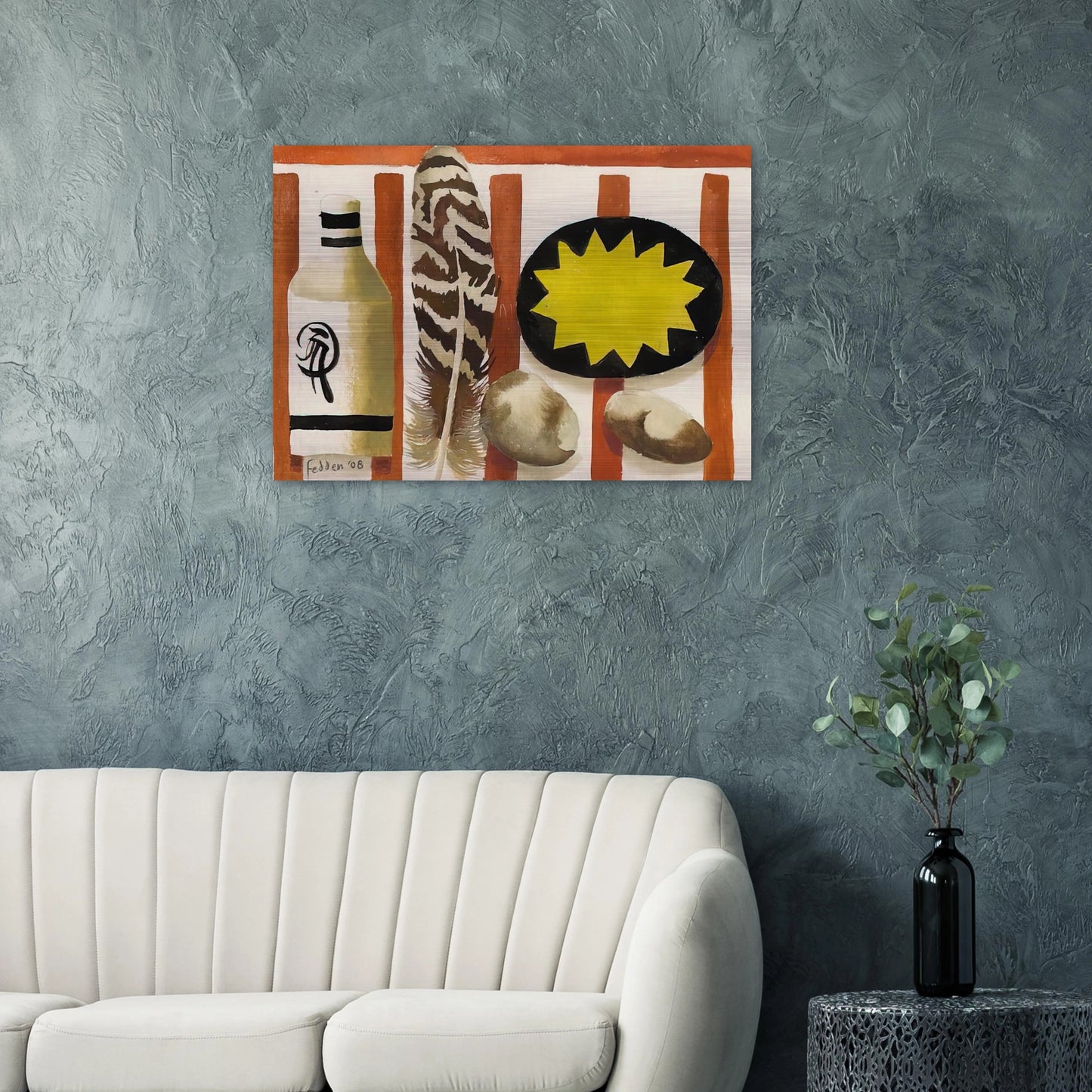 Feather and two stones - 2008 - Mary Fedden Brushed Aluminum Print - 70x100 cm / 28x40 inches | Mary Fedden Aluminum Print | Mary Fedden Prints
