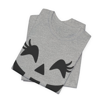 Camiseta de Halloween para mujer y niña con cara de Jack O'Lantern y pestañas de calabaza